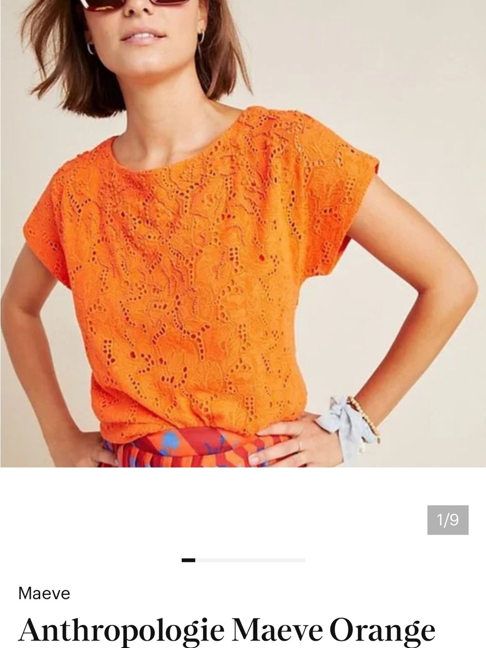 Maeve Bright Orange Lace Scoop Neck Top